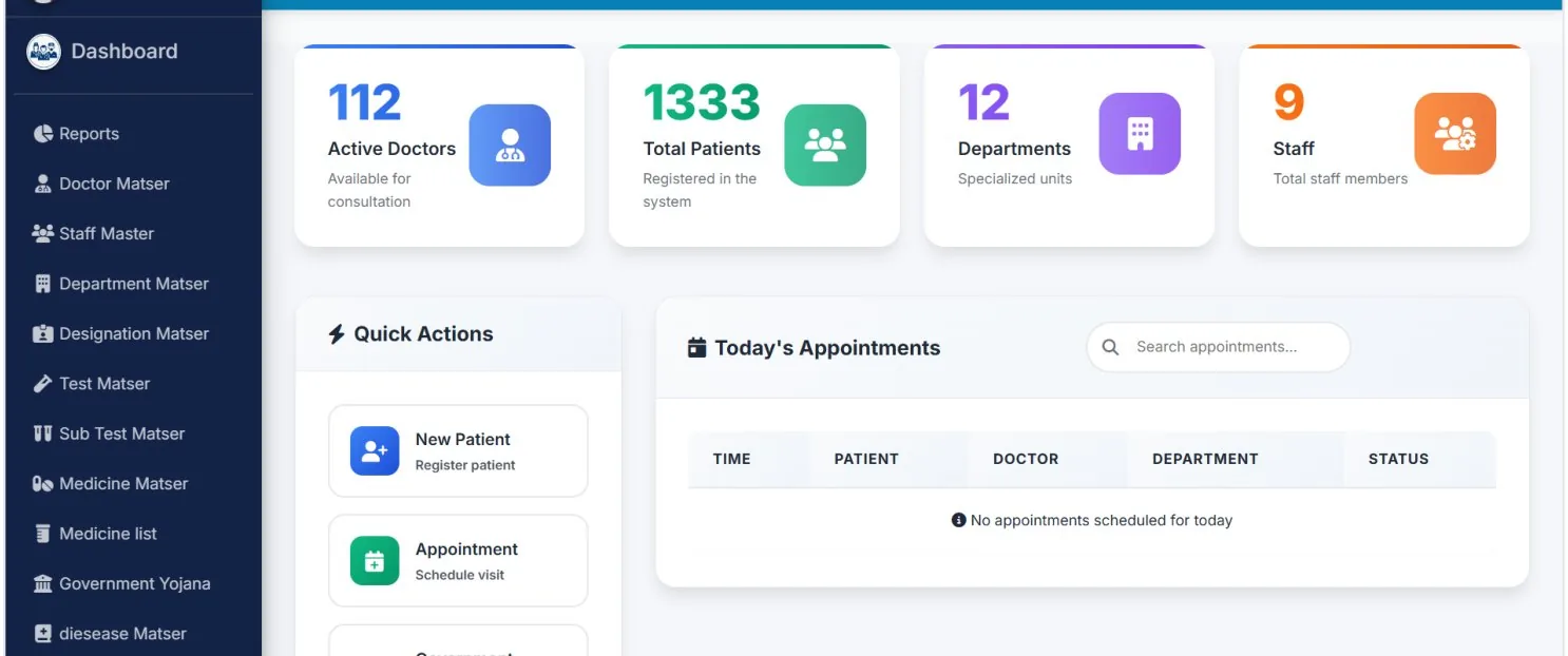 Hospital Project &mdash; A centralised digital platform covering OPD, IPD, pharmacy, billing and staff